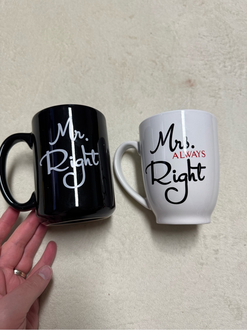 Mr. And Mrs. Right Ceramic Coffee Mug Set - Black and White